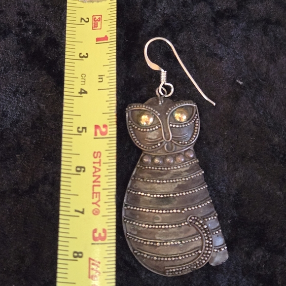 Vintage Kitty Cat Earrings Sterling Silver Handmade - Picture 4 of 5